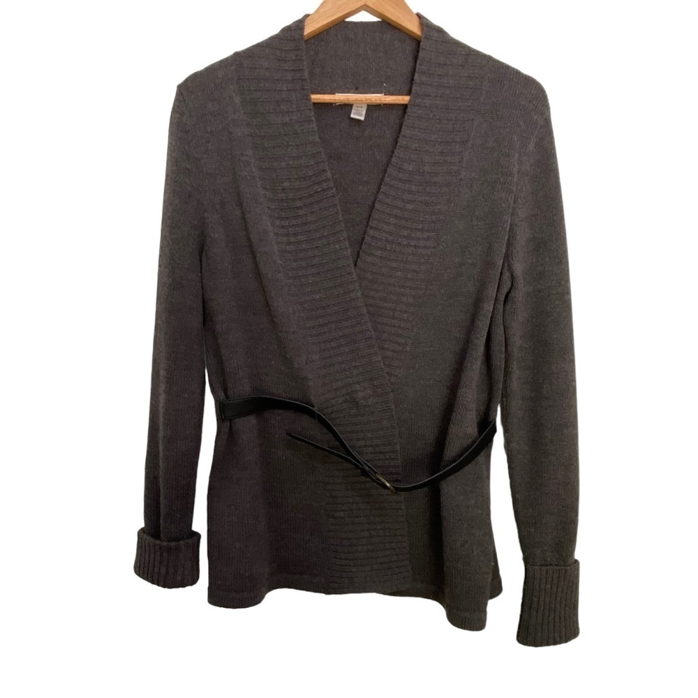 Susan Bristol cardigan 50% merino wool charcoal grey belted long sleeves V small